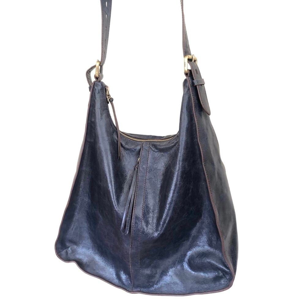 Hobo The Original Dark Blue Leather Marley Shoulder Tote Purse Zipper